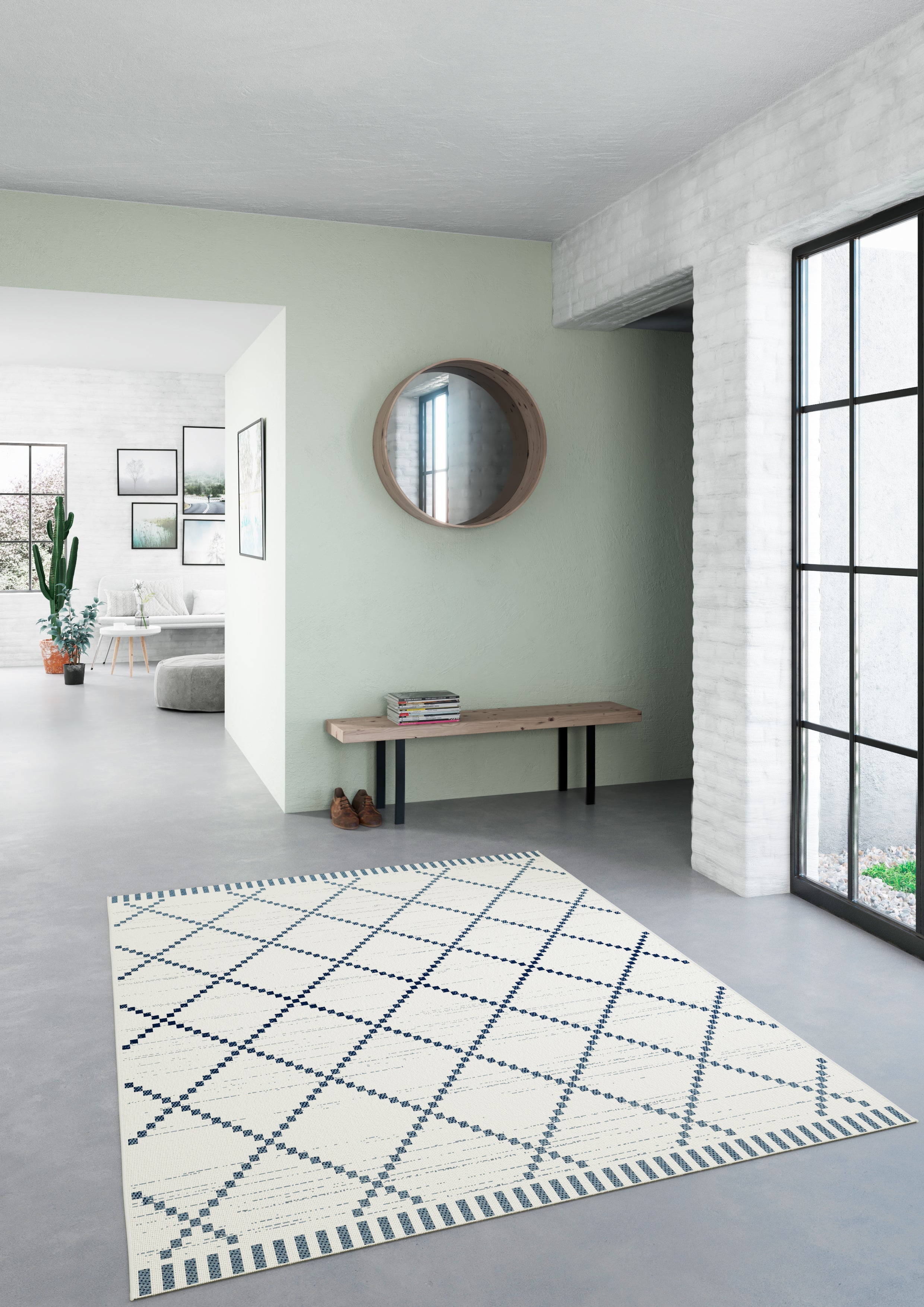 Havana Block Diamond White Faded Denim Weft